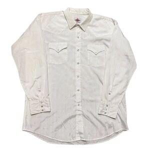Vintage MWG Western Wear Cream Metallic Weave Pearl Snap Button Shirt 2XL Canada